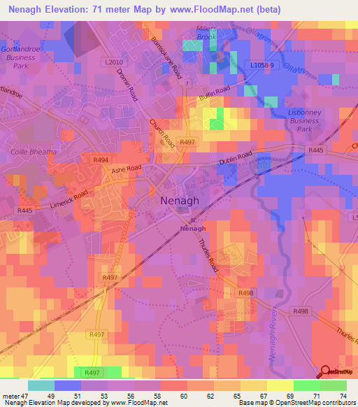 Nenagh,Ireland Elevation Map