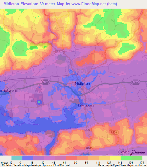 Midleton,Ireland Elevation Map