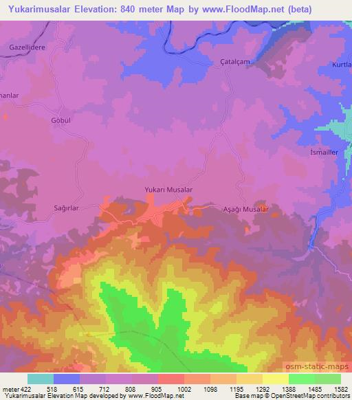 Yukarimusalar,Turkey Elevation Map