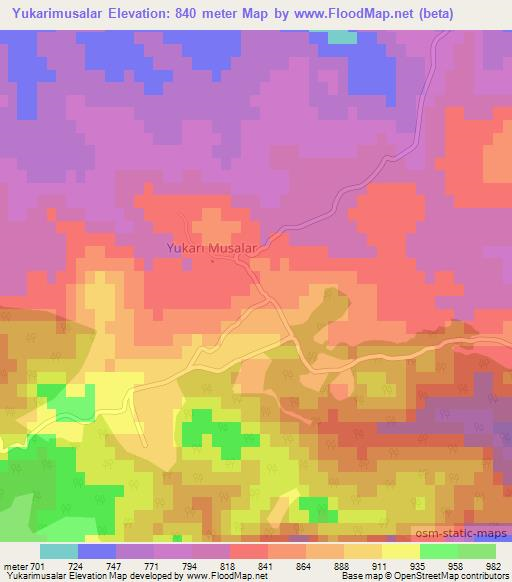 Yukarimusalar,Turkey Elevation Map
