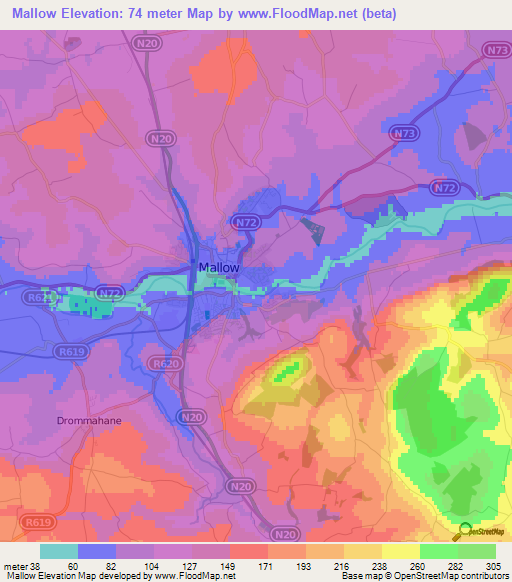 Elevation of Mallow,Ireland Elevation Map, Topography, Contour