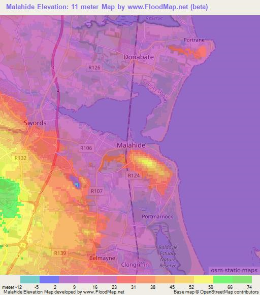 Malahide,Ireland Elevation Map