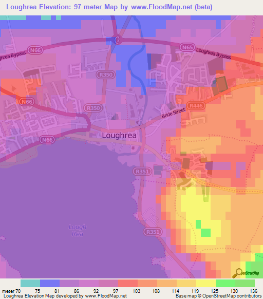 Loughrea,Ireland Elevation Map