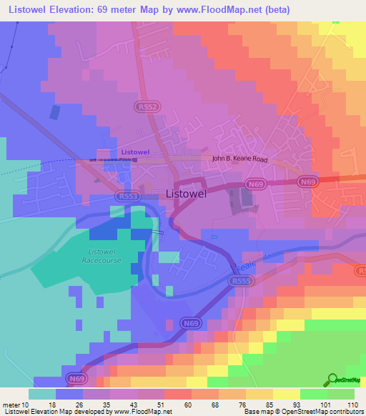 Listowel,Ireland Elevation Map