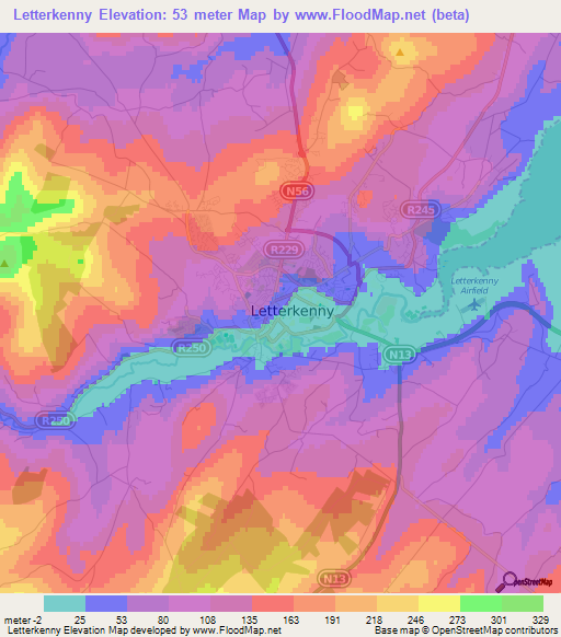 Letterkenny,Ireland Elevation Map