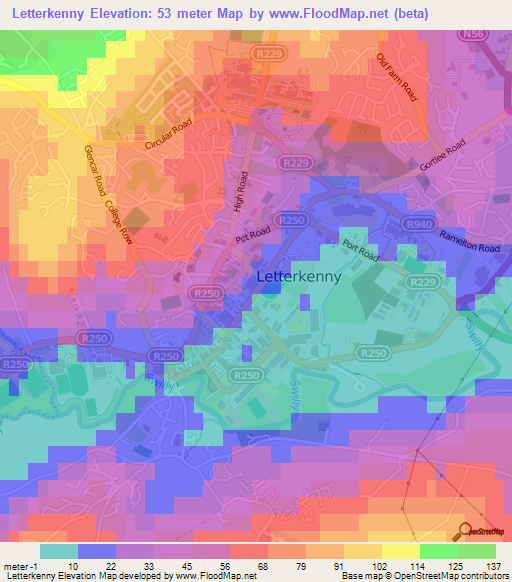 Letterkenny,Ireland Elevation Map