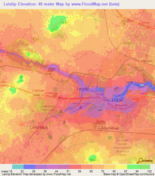 Leixlip,Ireland Elevation Map