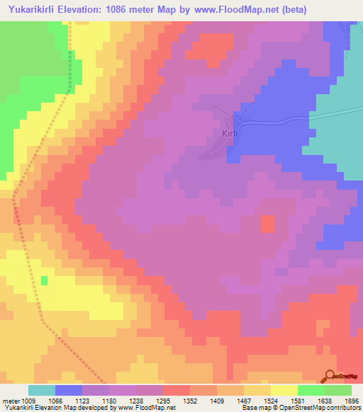 Yukarikirli,Turkey Elevation Map