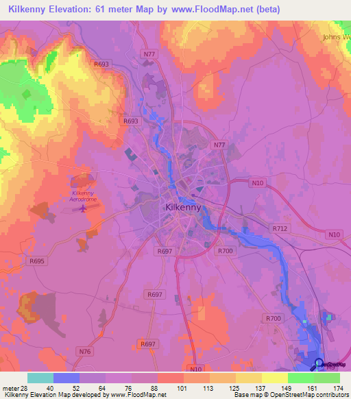 Kilkenny,Ireland Elevation Map