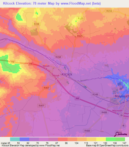 Kilcock,Ireland Elevation Map