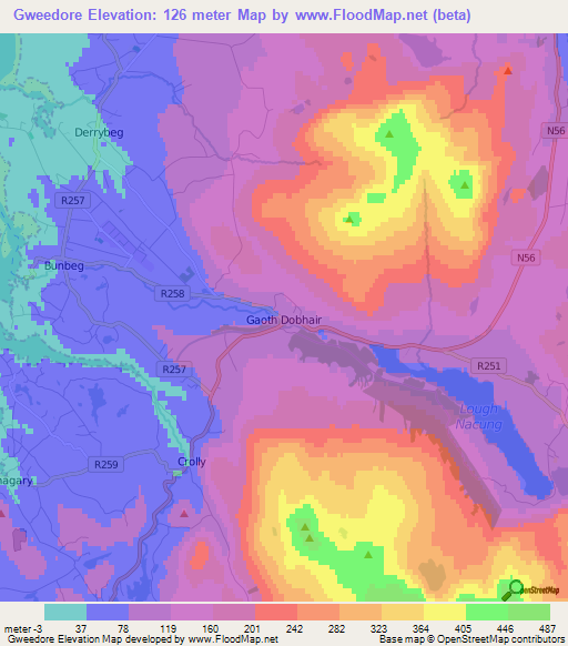 Gweedore,Ireland Elevation Map