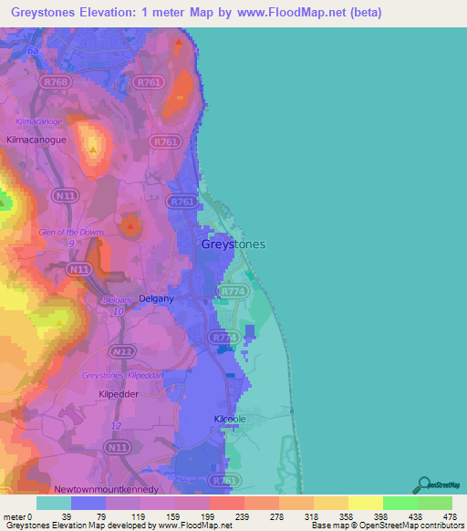 Greystones,Ireland Elevation Map
