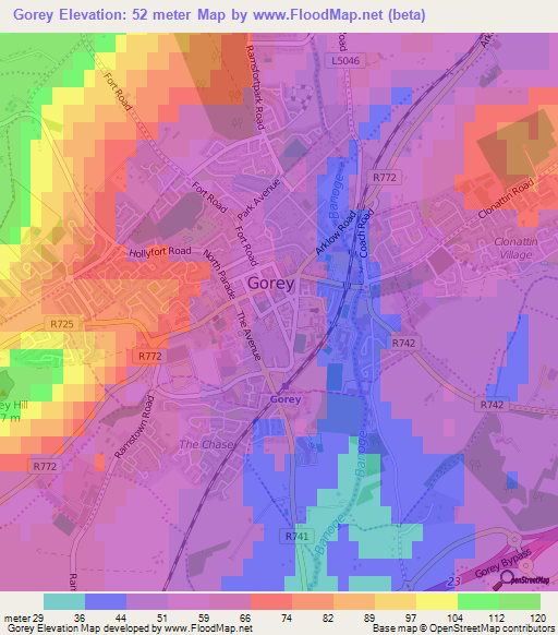 Gorey,Ireland Elevation Map