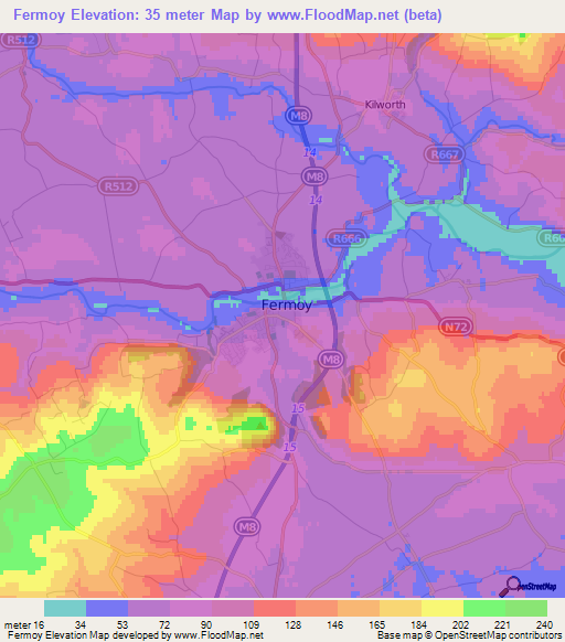 Fermoy,Ireland Elevation Map