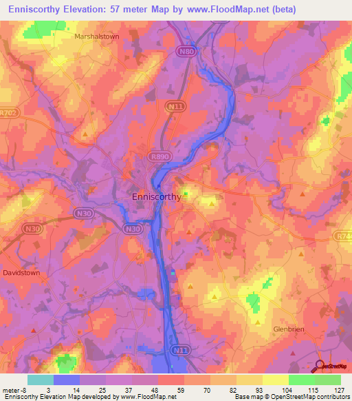 Enniscorthy,Ireland Elevation Map