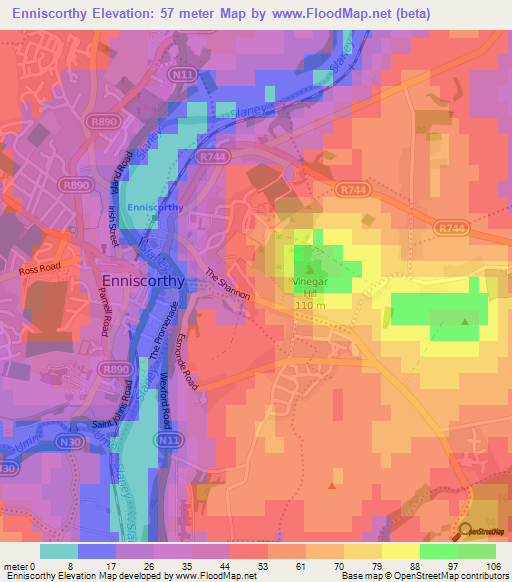 Enniscorthy,Ireland Elevation Map