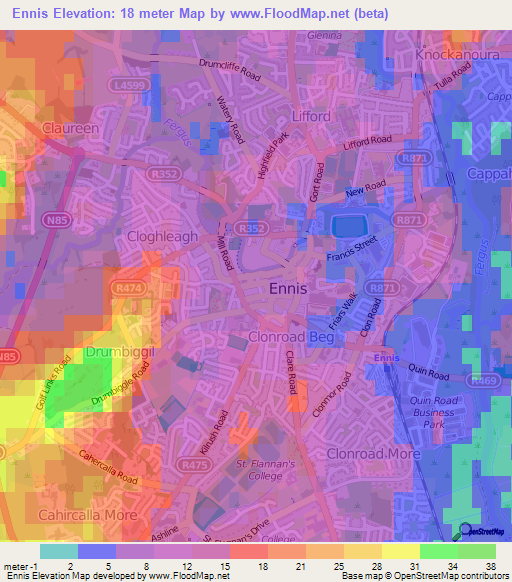 Ennis,Ireland Elevation Map