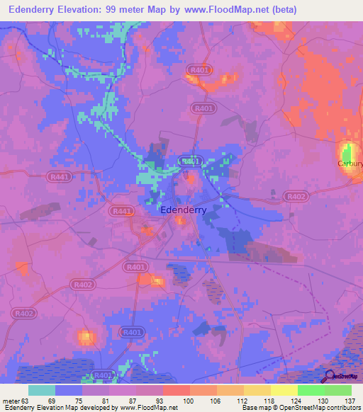 Edenderry,Ireland Elevation Map