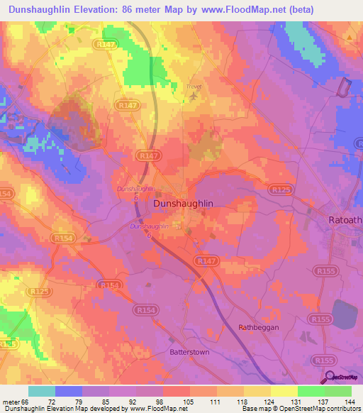 Dunshaughlin,Ireland Elevation Map