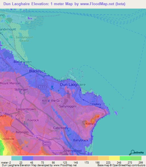 Dun Laoghaire,Ireland Elevation Map