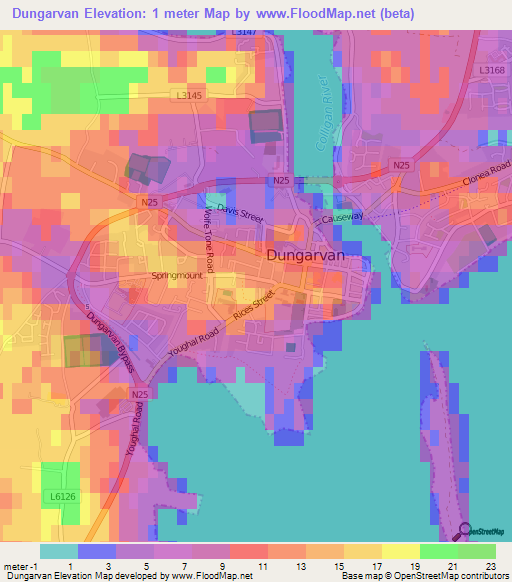 Dungarvan,Ireland Elevation Map
