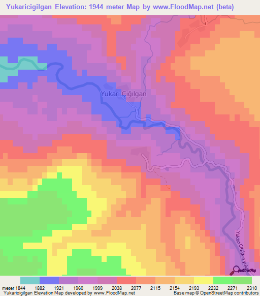 Yukaricigilgan,Turkey Elevation Map