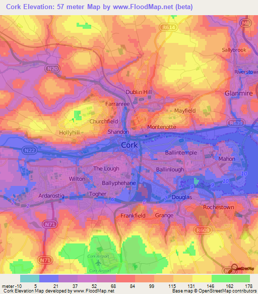 Cork,Ireland Elevation Map