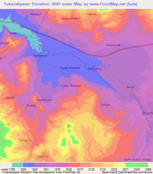 Yukariakpazar,Turkey Elevation Map