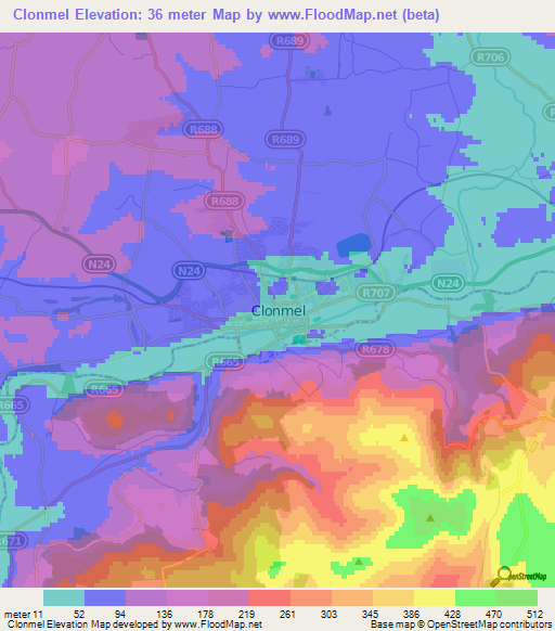 Clonmel,Ireland Elevation Map