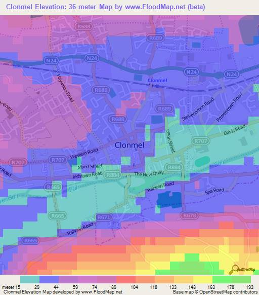 Clonmel,Ireland Elevation Map