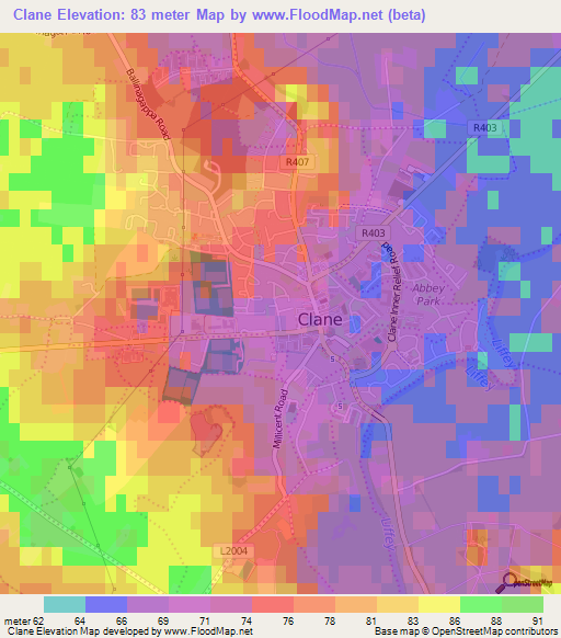 Clane,Ireland Elevation Map