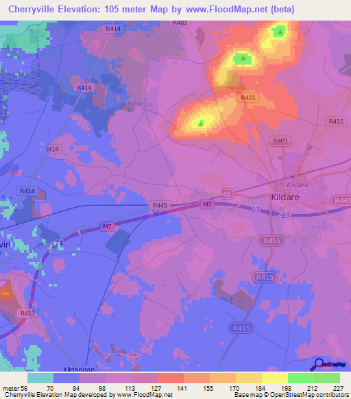 Cherryville,Ireland Elevation Map