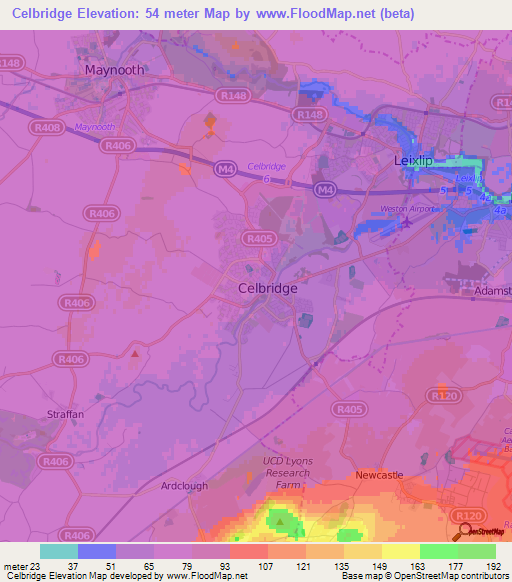 Celbridge,Ireland Elevation Map