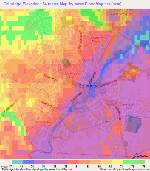 Celbridge,Ireland Elevation Map