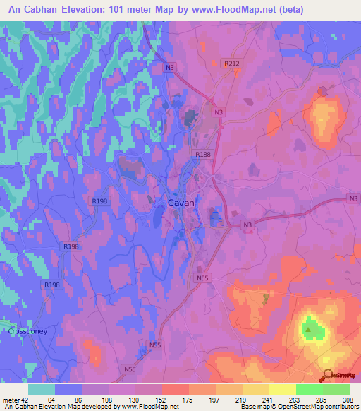 An Cabhan,Ireland Elevation Map