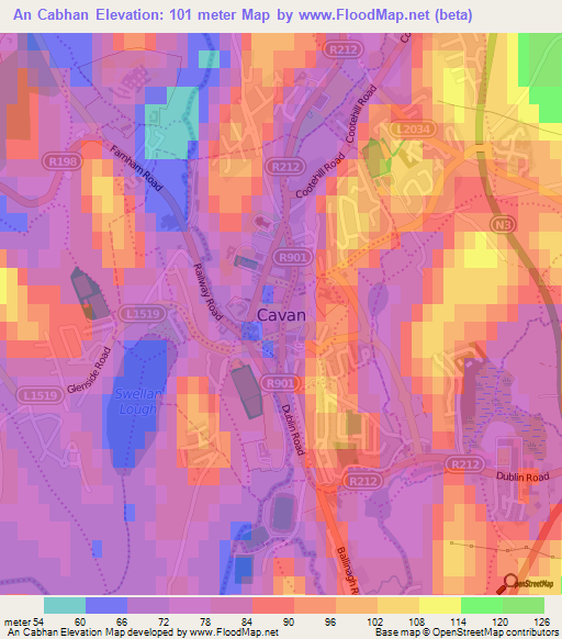 An Cabhan,Ireland Elevation Map