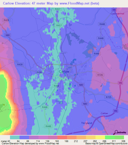 Carlow,Ireland Elevation Map