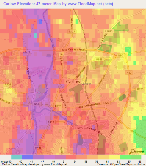 Carlow,Ireland Elevation Map