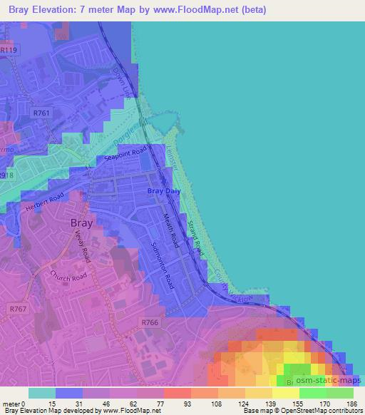 Bray,Ireland Elevation Map