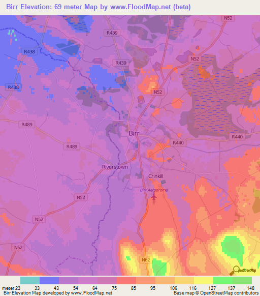 Birr,Ireland Elevation Map