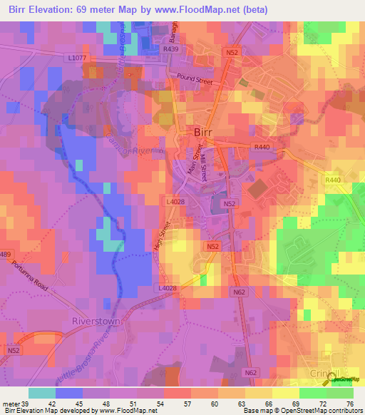 Birr,Ireland Elevation Map
