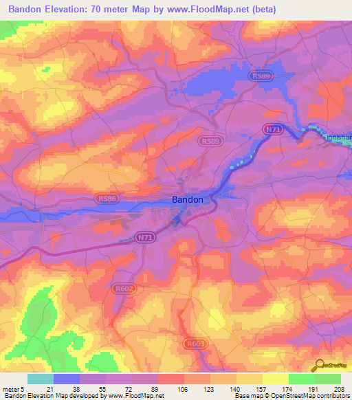 Bandon,Ireland Elevation Map