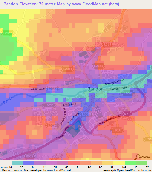Bandon,Ireland Elevation Map