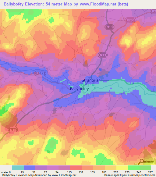 Ballybofey,Ireland Elevation Map