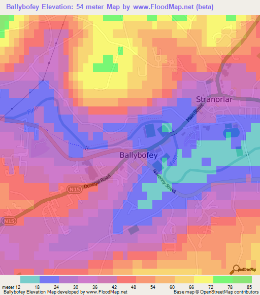 Ballybofey,Ireland Elevation Map