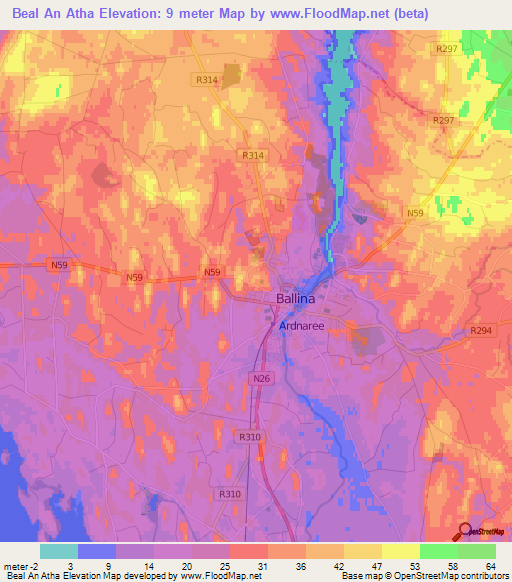 Beal An Atha,Ireland Elevation Map