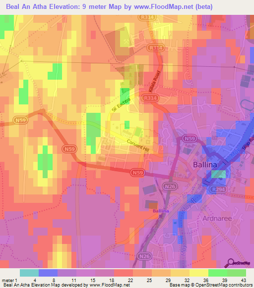 Beal An Atha,Ireland Elevation Map