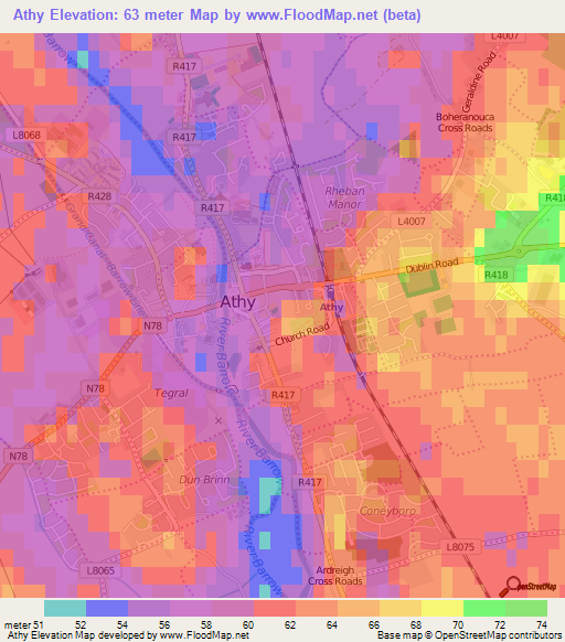 Athy,Ireland Elevation Map