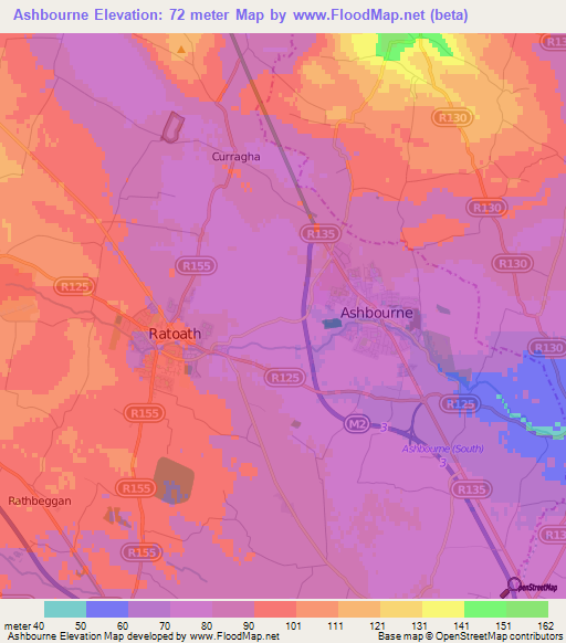 Ashbourne,Ireland Elevation Map