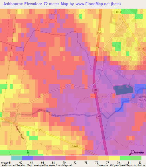 Ashbourne,Ireland Elevation Map